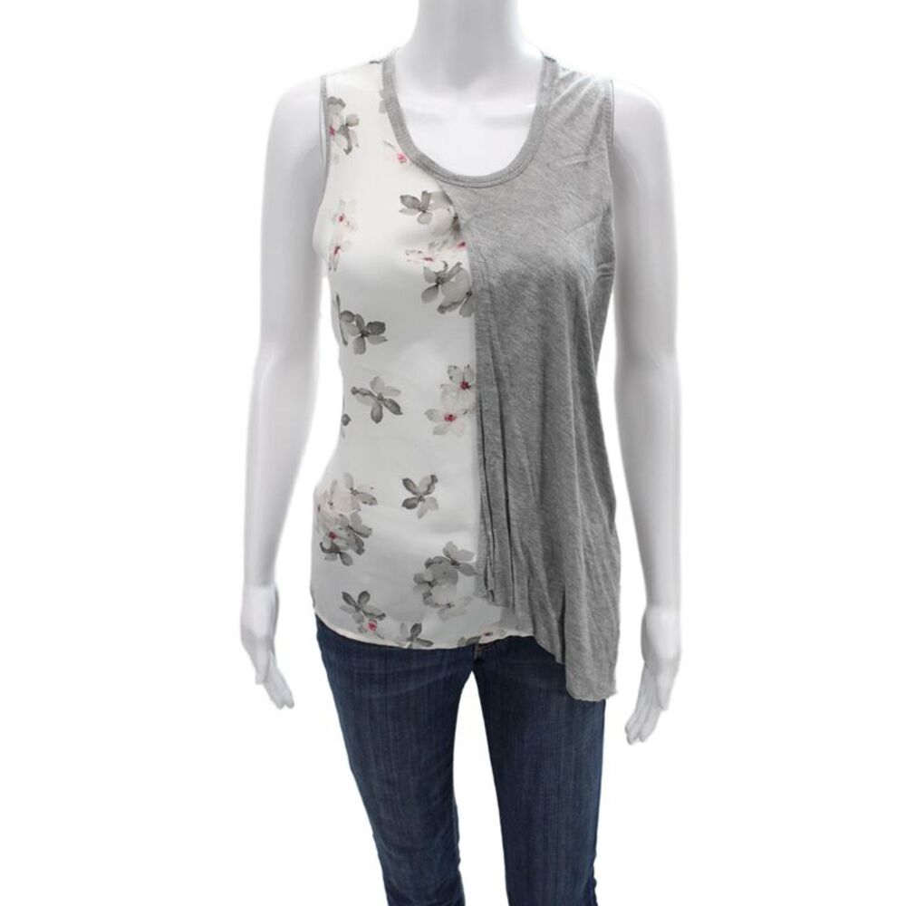 Philosophy By Republic Women Floral Tank Gray Button Round Neck Size M